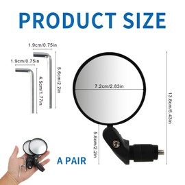 FunWorth Bike Mirrors, 2-Pack HD Wide Angle Bar End Mirrors for Handlebars UK 360° Adjustable Convex Lens with Hexagonal wrench, Fits Mountain/Road Bikes, Motorcycles & Mobility Scooters