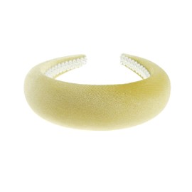 Womens Occasion Wedding Bridal Party Birthday Christmas Evening Wide Thick High Bump Padded Matador Velvet Velour Hair Hairband Headband Alice Band (Pale Yellow, One Size)