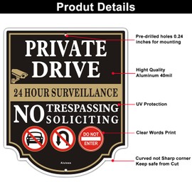Private Drive Do not enter sign 24 Hour Survellance No Trespassing Soliciting Sign, No Parking No Turn Around Sign, Aluminum Metal Weather Resistance Sign 10 * 12 inch
