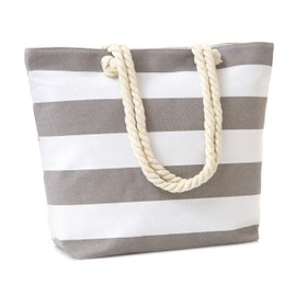 Leisureland Canvas Tote Beach Bag, Rope Handle Water Resistant Shoulder Bag (Stripe Grey)