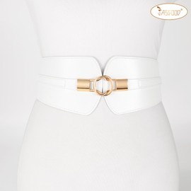 JASGOOD - Cinturón elástico ancho para mujer, cinturón elástico para vestido con hebilla dorada, Blanco, Fit for Waist Size 33"-37"