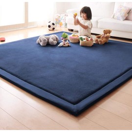 Loartee Nursery Rug Coral Velvet Crawling Rugs Mat Area Rugs Play Crawling Mat(6'8"x9'2", Dark Blue) for Toddler Children Play Mat Yoga Mat Exercise Pads Carpet