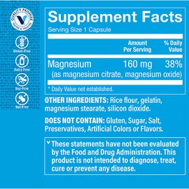 The Vitamin Shoppe Magnesium Citrate 160MG - Muscle Relaxation, Bone Health & Energy Production, Highly Absorbable (100 Capsules)