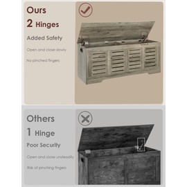 DINZI LVJ Storage Chest, 47.3” Wooden Toy Box with 2 Safety Hinges, Retro Entryway Shoe Storage Bench with Flip-Top, Sturdy Large Storage Trunk for Living Room, Bedroom, Easy Assembly, Gray Wash