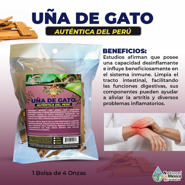 Natural de Mexico USA Uña de Gato Cat's Claw tea uncaria alivia la artritis y reumatismo 4 onzas-113g.