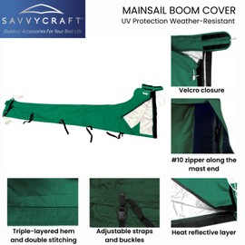 SavvyCraft Waterproof Mainsail Boom Cover, Heavy Duty 600D Sailboat Mainsail Cover UV Protection Weather-Resistant, Boom Length 10'-11' Green