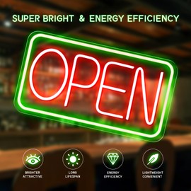 Tekstap Open Sign, 12V Neon Open Signs for Business Window, 16x9 inches Bright LED Open Sign, Led Open Neon Sign with Power Adaptor for Business Window Restaurant/Bar/Salon/Storefront