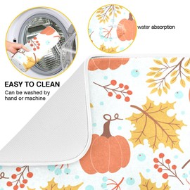 Fall Pumpkin Dish Drying Mat for Kitchen Autumn Maple Leaves Thanksgiving Day Microfiber Drying Mats Absorbent Reversible Dish Pad Medium Dish Draining Mat 16x18 inch
