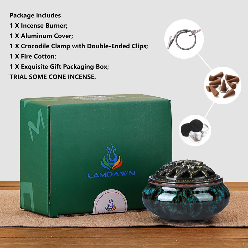 LamDawn Censer Sky Blue Incense Burner with Calabash Incense Stick