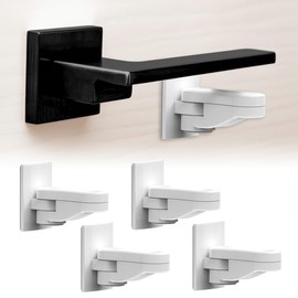 4 Pack Childproof Door Lever Lock, Baby Proof Door Handle Lock, Compact Minimalist Design, Strong Adhesive, Easy Installation – No Tools or Drilling Needed, White