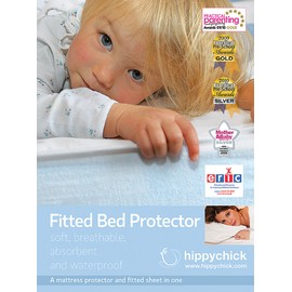 Hippychick Cotton Fitted Mattress Protector, 100 Percent Waterproof, Anti Allergy, Machine Washable, 100 Percent Pure Brushed Cotton, White, 60 x 120 cm, Fits Cot Bed