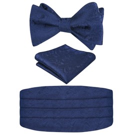 Alizeal Mens Classic Paisley Self-tied Adjustable Bow Tie, Cummerbund and Pocket Square Set, Navy