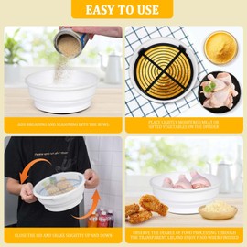 Multifunctional Batter Shaker Bowl,Collapsible Silicone Breading Shaker Station Tray,All-in-One No Mess Bread Batter Box with Lid,Perfect for Fry Fish,Chicken,Meat,Wings,Onion Ring or More(White)