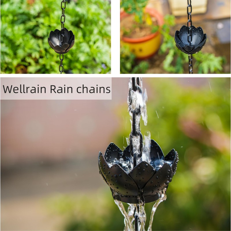 Wellrain Rain Chain for Gutters Outside 8.5ft Downspout Replacement with