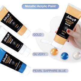 Artkey Metallic Acrylic Paint - Silvery (120 ml/4.06 oz) Tubes, Rich & Vibrant Pigments, Artists Acrylic Paints - Art Supplies for Canvas Wood Rock Clay Fabric Ceramics Art Crafts Painting