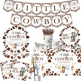 Cowboy Baby Shower Decorations Brown Little Cowboy Baby Shower Plates Napkins Cups A Little Cowboy is on the Way Decorations for Boys Rodeo Baby Shower Decorations