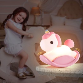 SAMTUNK Unicorn Night Lights for Girls Bedroom: Cute Silicone Lamp Gifts for Kids Bulit in Battery & USB Charging Cable - LED Rechargeable Unicorn Light