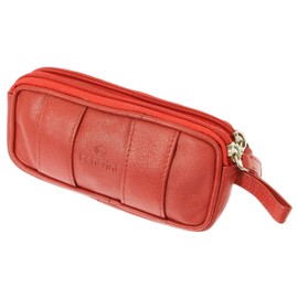 Soft Red Goat Leather Double Spectacle Glasses Case with Belt Loops - Key Ring Loop