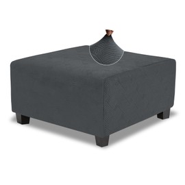 TOPHMDECOR Funda otomana rectangular grande elástica para otomanos cuadrados y rectangulares, funda de reposapiés suave con parte inferior elástica, gris oscuro oscuro, talla L