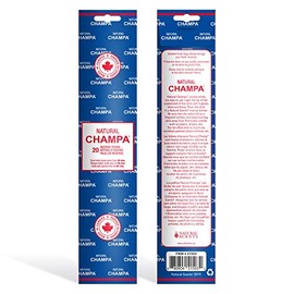 NATURAL CHAMPA 11" Incense Sticks Pack of 20 Each Long Lasting Aroma Stick Lasts 60+ Minutes Pure Ingredients Make These Agarbathi Perfect for Environmental Scenting and Aromatherapy