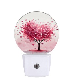 Cosharkly Tree Night Light,Pink Heart Night Lights Plug into Wall for Kitchens Toilets Bedroom Decorative Half Round Nightlight Led Lamp 0.5W Sleep Friendly