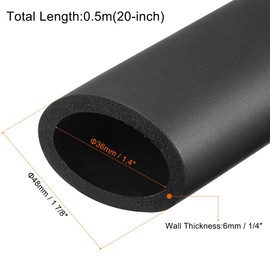 TOP-VIGOR Pipe Insulation Foam Tube, 36mm ID Foam Grip Tubing, 6mm Thick Lagging Pipe, 0.5M Length Cladding Foam Tube Hose Non-Slip for Fitness Tools Handle Support, Pipe Insulation, Black