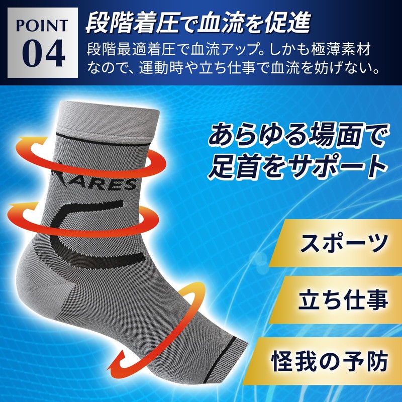 ARES アレス 足底筋膜対策サポーター 足首 極薄 かかとサポーター スポーツ ランナー 2足組[２枚ｘ2] (M：24～27cm,