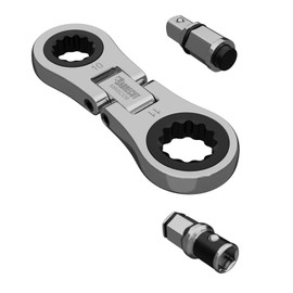 SabreCut 1 x MRSC09 Dual Drive Flex 10mm & 11mm Small Micro Ratchet with 6.3mm (1/4") HEX & 1/4" Square Drive Adapters Stainless Steel 72 Tooth Gear Tiny Hand Ratchet Wrench