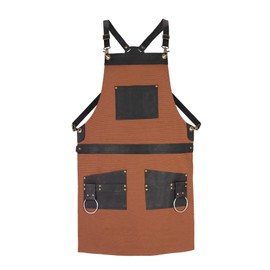 Tanner london Green Canvas Apron with Leather Pockets, 2 Large Pockets, 3 Small Holders (Tan)
