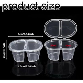 WEZCHUGHAOL 20 Pcs Double Compartment Condiment Containers with Lids 2024 New Reusable Plastic Condiment Snack Containers 2 Sided Compartment Packs for to-go Dip, Sauce, Sampling, Travel Snack (100ML)