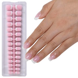 AUBSS French Tip Press on Nails Short Square,White Pre-French with Semi-Transparent Pink Soft Gel Fake Nails, Acrylic False Nails Set for Nail Art DIY Gift, 15 Sizes 150Pcs