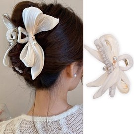Elegant Hair Accessories for Women: Thick Hair Clips, Bow Barrettes, French Styling Clips in Black and White (White)