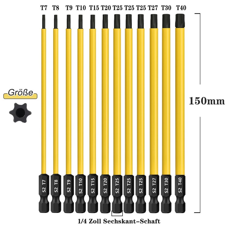 Saipor 12 Pieces 150 mm Torx Screwdriver Bit Set, Magnetic
