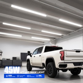Barrina LED Shop Lights for Workshop 4FT, 5000K Daylight White, 45W, 5000LM, Hidden Wiring, Linkable 4FT Light Fixture Cord with ON/Off, Frosted Cover, LED Ceiling Light for Garage, Kitchen, 2 Packs