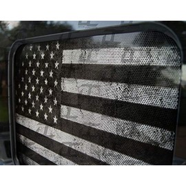 Decal Concepts American Flag Rear Window See Through Accent Decal (Fits F150 2015-2022) (Fits F250 2017-2022)… (Distressed Black & White Flag Version)