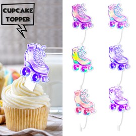 24pcs Double-sided Dessert Cupcake Topper 80s 90s Retro Hip Hop Roller Skating Theme Decor Supplies Children Boys Girls Happy Birthday Party Decorations