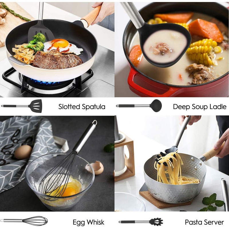 MIBOTE Silicone Kitchen Utensils Set, Cooking Utensils Set with Heat
