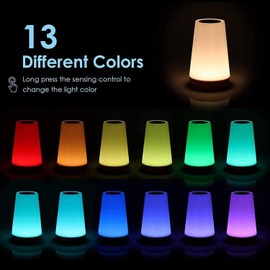 Night Light, Touch Lamp, Portable Table Bedside Lamp, USB Rechargeable Desk Lamp 5 Brightness & 13 RGB Colors, Night Lights for Bedroom/Baby Nursery/Bathroom/Hallways/Living Room