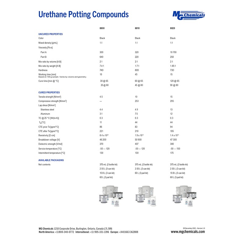 MG Chemicals 8800 Black Flexible Urethane, 2-Part Potting Compound, 375mL