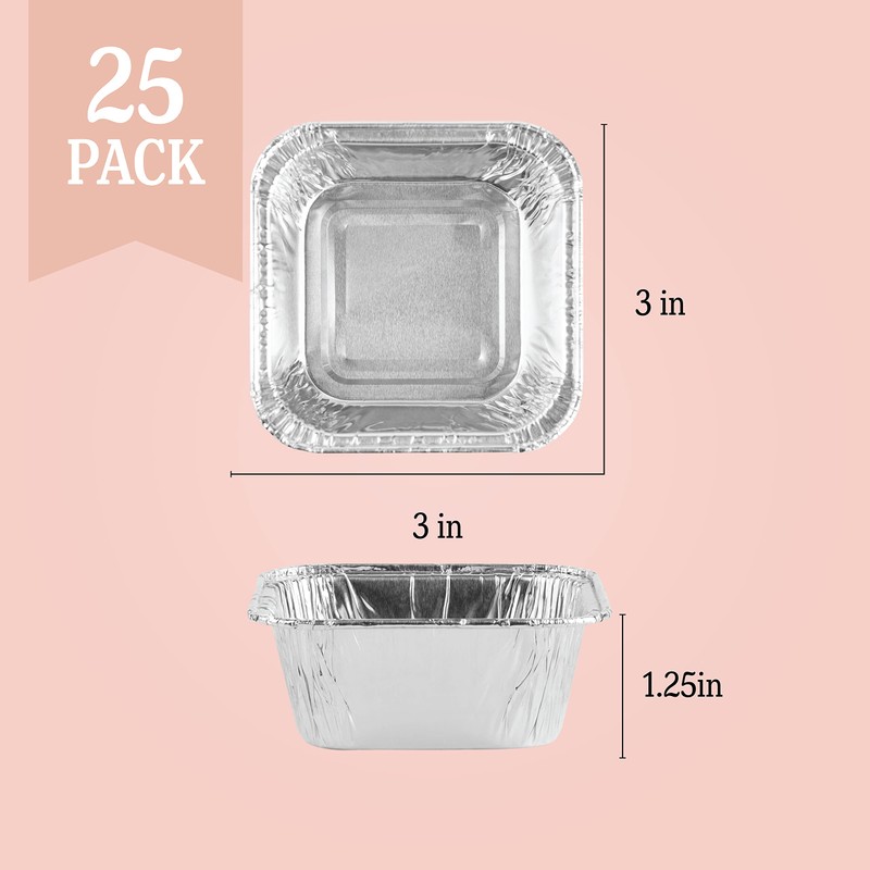PLASTICPRO Disposable 3'' X 3 X 2'' Inch Square Aluminum