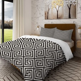 Batmerry Greek Key Geometric King Size 3 Pieces Bedding Comforter Cover Sets,Soft Fluffy Modern Texture Monochrome Swatch Pattern Printed Duvet Cover for All Season