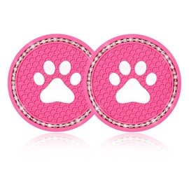 ZNDAW 2 PCS Bling Paw Car Cup Holder Coaster, 2.75 Inch Anti-Slip Car Cup Holder Insert Coasters, Crystal Rhinestone Auto Drink Cup Mat, Car Interior Accessories for Women Girls (Dark Pink)