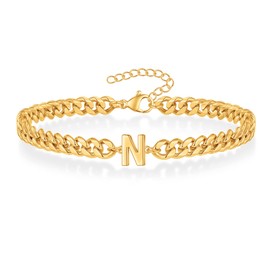 Mens Bracelets - Cuban Link Gold Bracelets for Men Initial Bracelet Gold Initial Bracelet for Men Simple Chain Mens Bracelet with Initial N Bracelets for Mens Jewelry Mens Gifts for Dad Husband Him