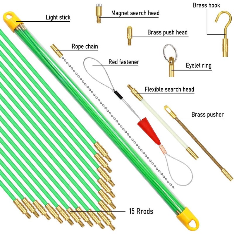 50 Feet Fiberglass Fish Tape Cable Rods, Electrical Wire Running
