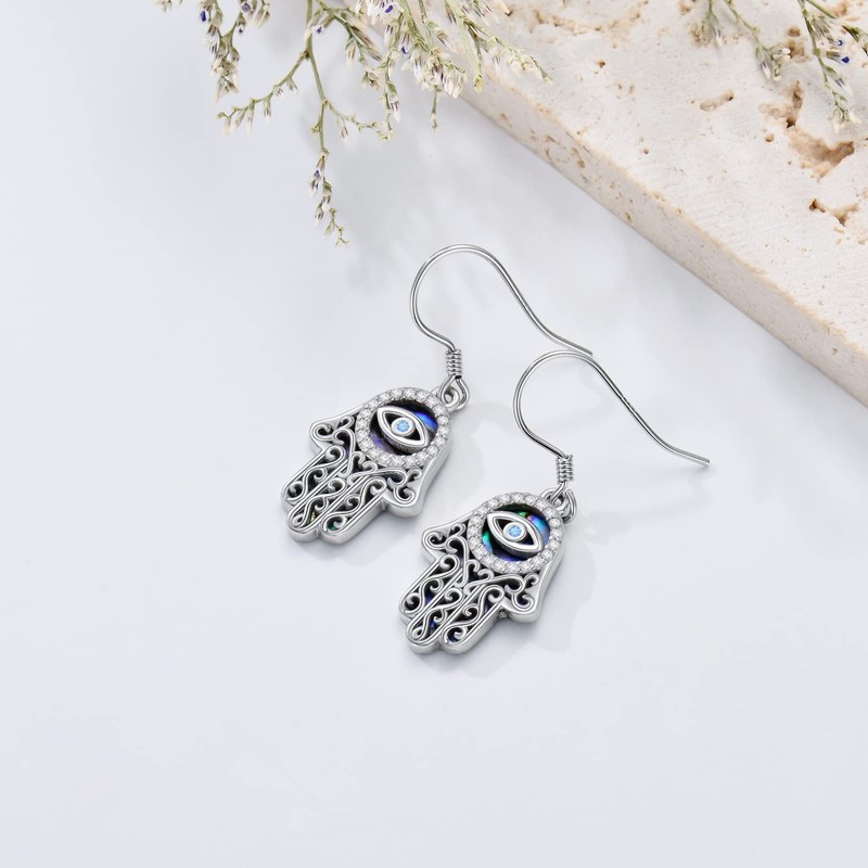 ONEFINITY Hamsa Earrings 925 Sterling Silver Hamsa Hand Dangle Earrings