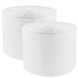 Lamp Shades Set of 2, Drum Lampshade for Table Lamps Floor Lamp, 12" Top X 12" Bottom X 8" High White Large Line Fabric Lamp Shades, Easy Assembly Replacement Lampshades
