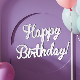 IDEAKUKU Happy Birthday Sign for Backdrop - Party Decal Arch Decorations Wall Decor for Birthday Men Women Photo Glitter Background Foam(White)