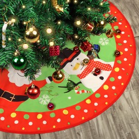 Minicoco Red Christmas Tree Skirt 90cm in Diameter, Xmas Tree Skirt Craft Tree Mat Christmas Tree Bottom Aprons Decoration Christmas Tree Ornaments for Home Decor Christmas Party Decor (Red 1)
