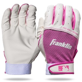 Franklin Sports Teeball - Guantes de bateo para jóvenes – Youth Flex – Guantes de bateo para niños, para teeball, béisbol, softbol, Blanco/Rosa, Talla L