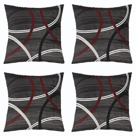 Abstract Geometric Throw Pillow Covers 20x20 Inch Set of 4 Red White Black Circles Swirls Print Pillow Cases for Boys Girls Adults Modern Simple Style Soft Square Cushion Covers for Living Room